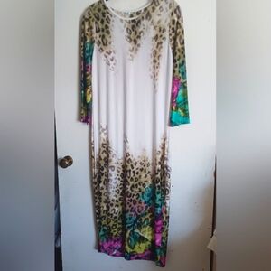 Lady's cheetah and bright flowers long sleeved dress size large
